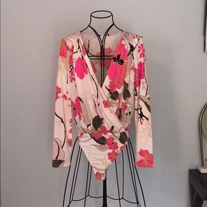 Express long sleeve low cut thong bodysuit